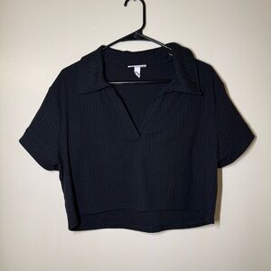 Ingrid & Isabel Collared Black Crop Top